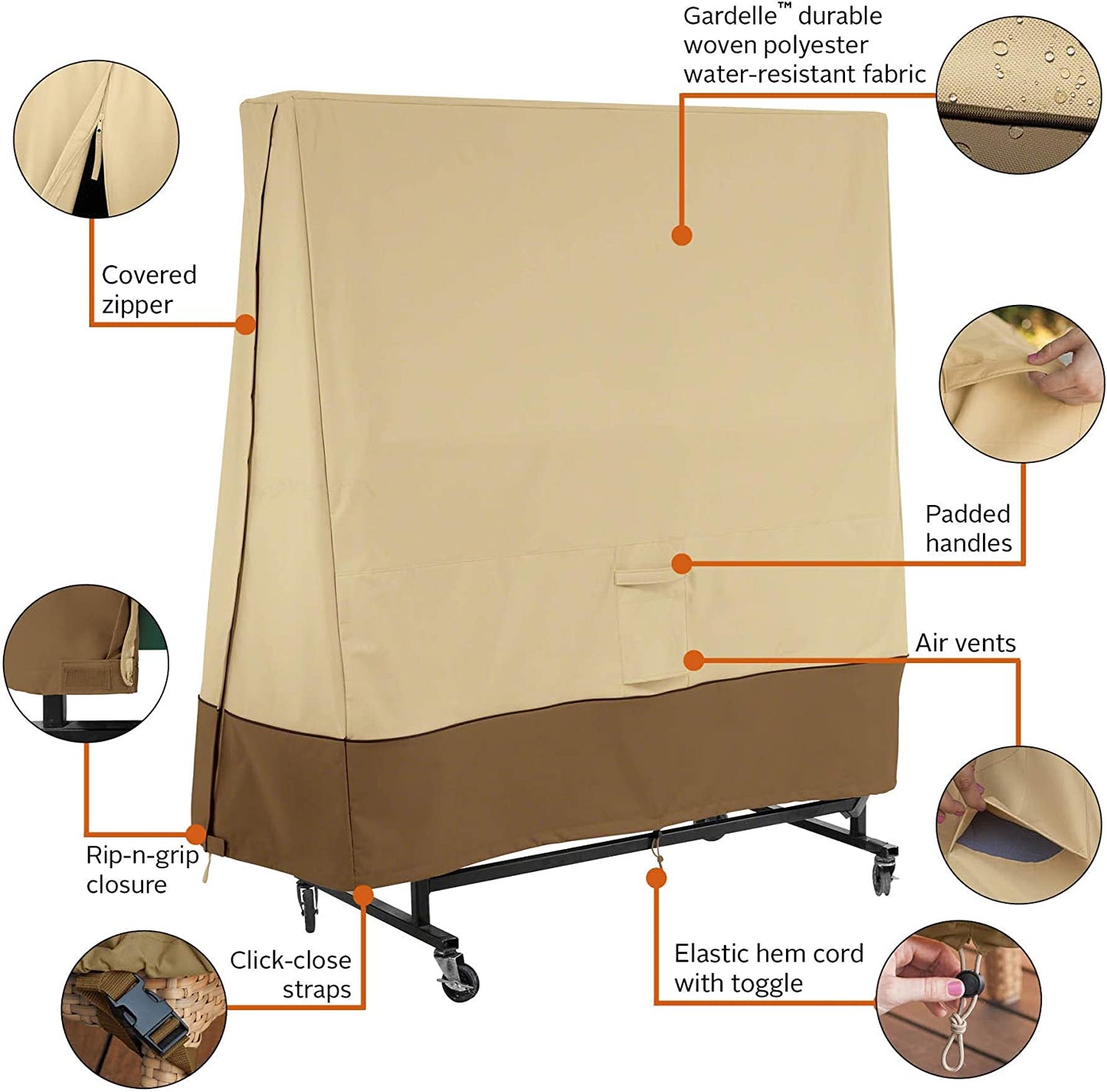 Veranda Outdoor Ping Pong Table Cover, Tan, 60" Wide X 28" Deep X 63" High, 55-826-011501-00