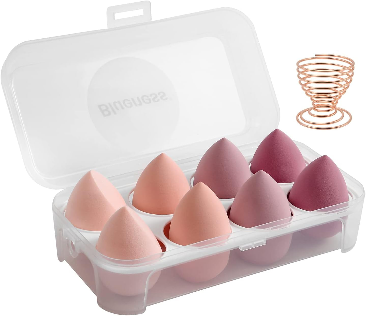 8 Pcs Makeup Sponges Blender Set - Makeup Sponges for Foundation Blender with Egg Case and 1 Holder, Flawless for Cream, Powder and Liquid (8Pcs,Pink)