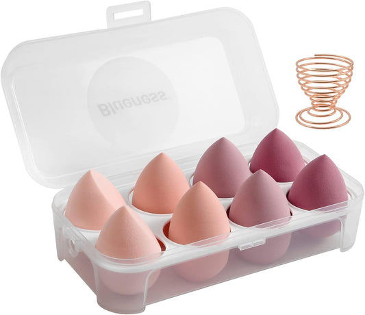 8 Pcs Makeup Sponges Blender Set - Makeup Sponges for Foundation Blender with Egg Case and 1 Holder, Flawless for Cream, Powder and Liquid (8Pcs,Pink)